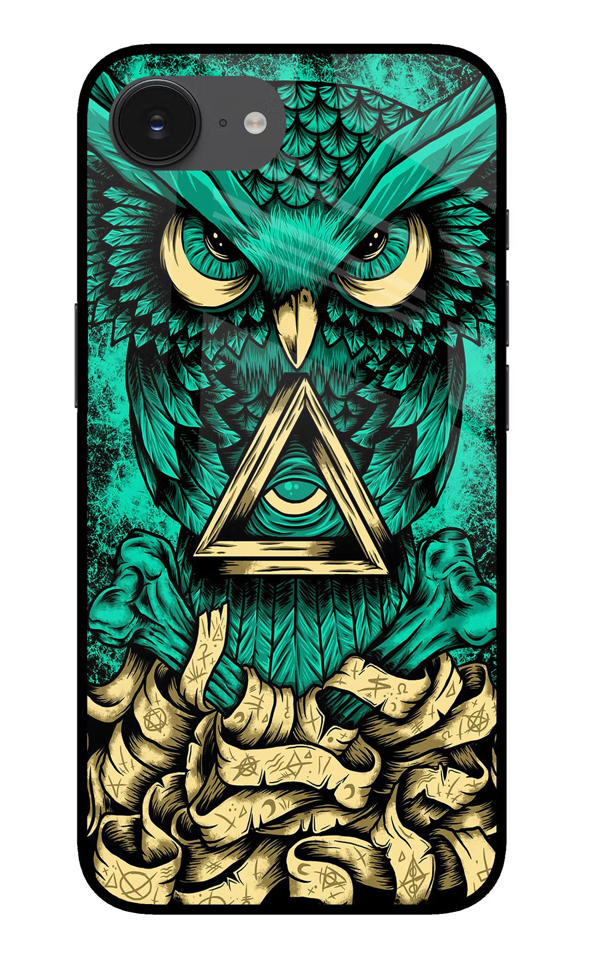 Green Owl iPhone 16e Glass Case Back Cover by Casekaro