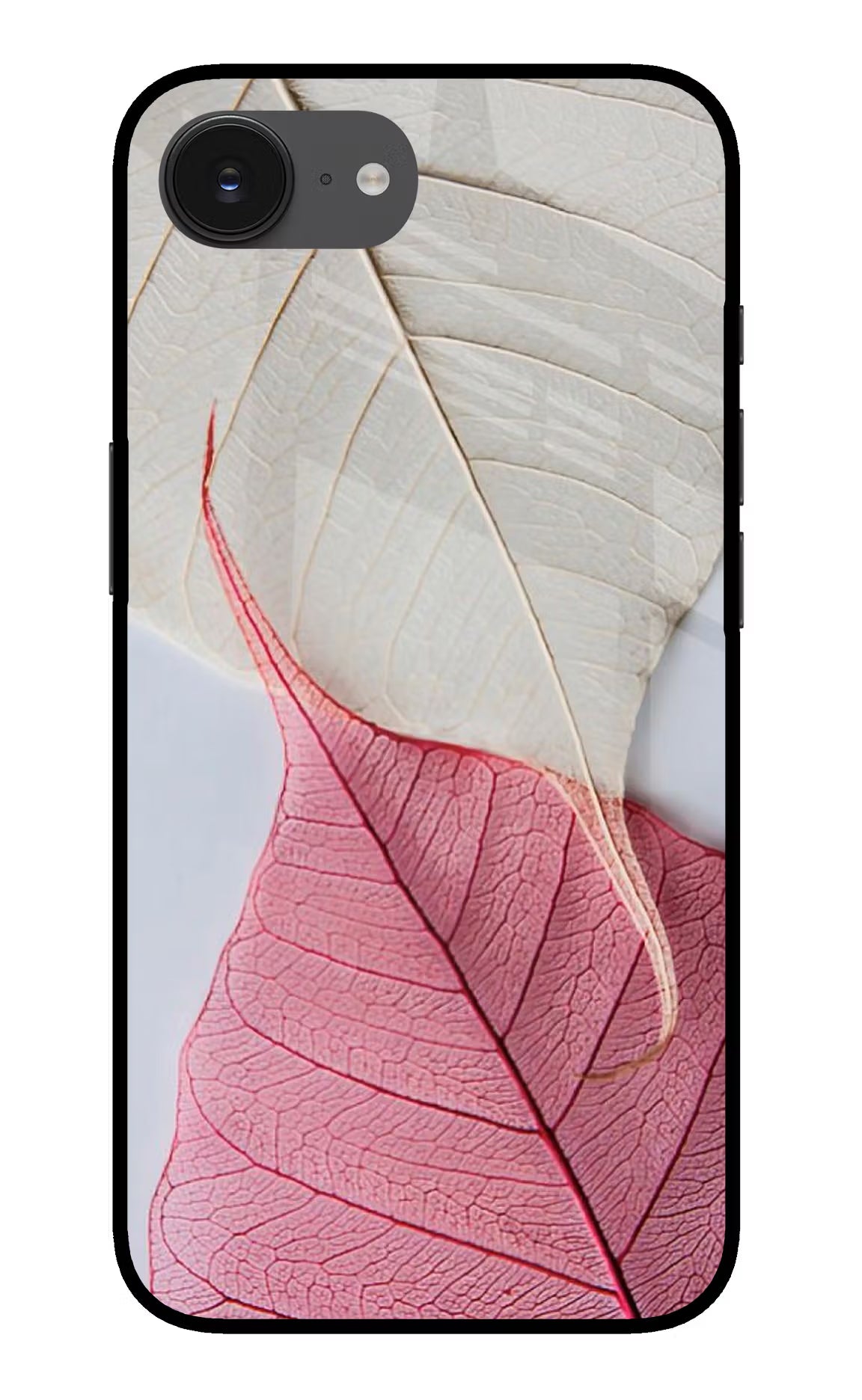 White Pink Leaf iPhone 16e Glass Case