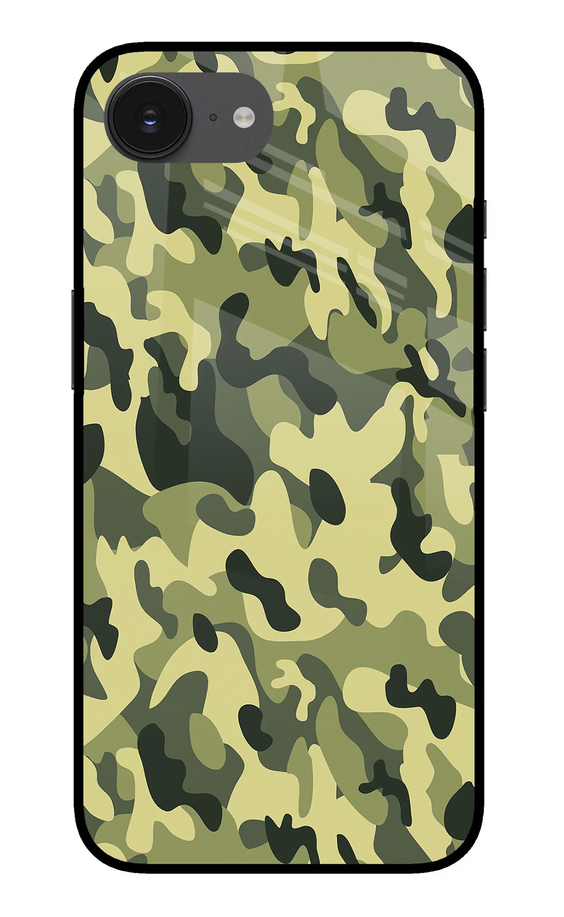 Camouflage iPhone 16e Glass Case Back Cover by Casekaro