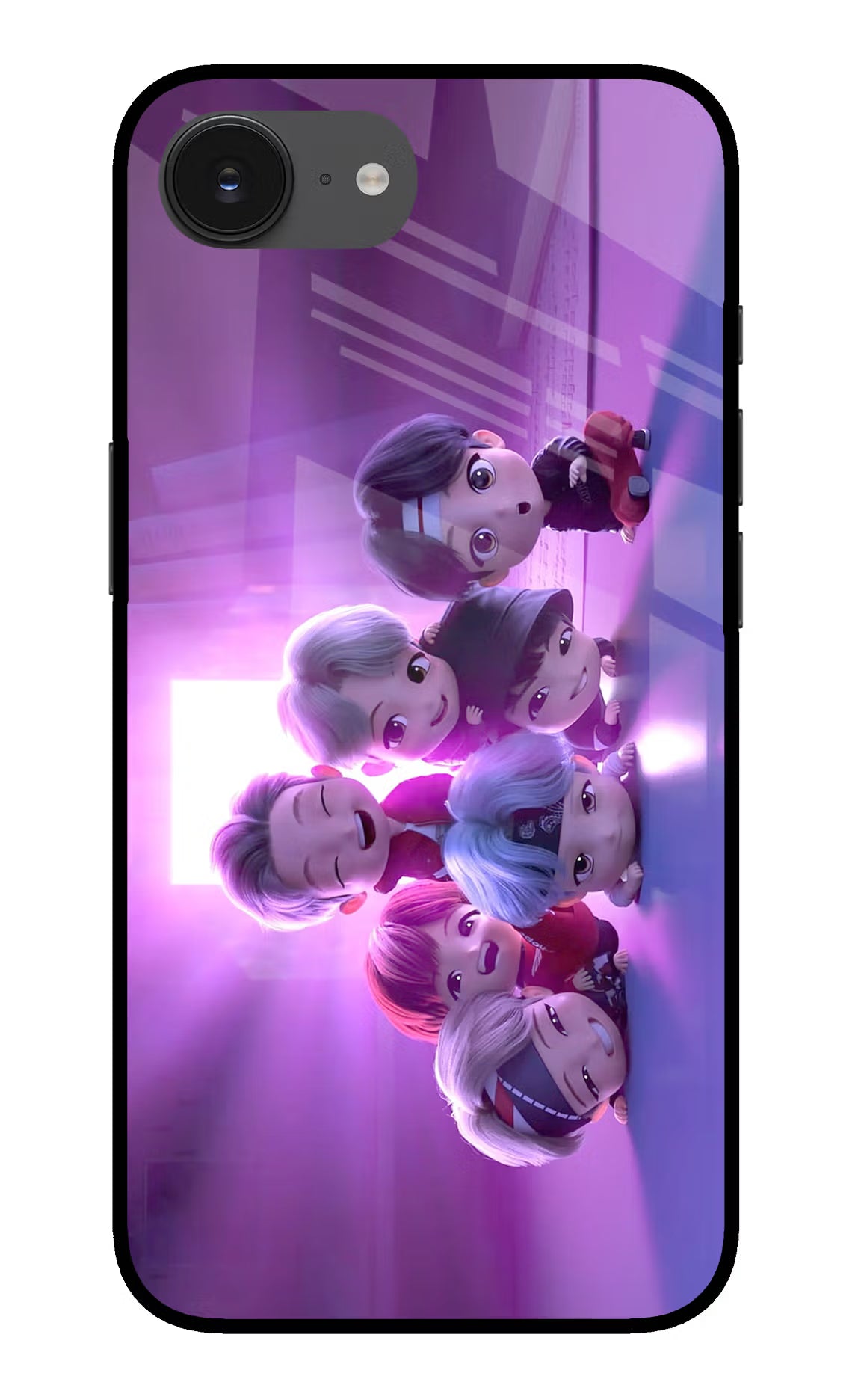 BTS Chibi iPhone 16e Glass Case Back Cover by Casekaro