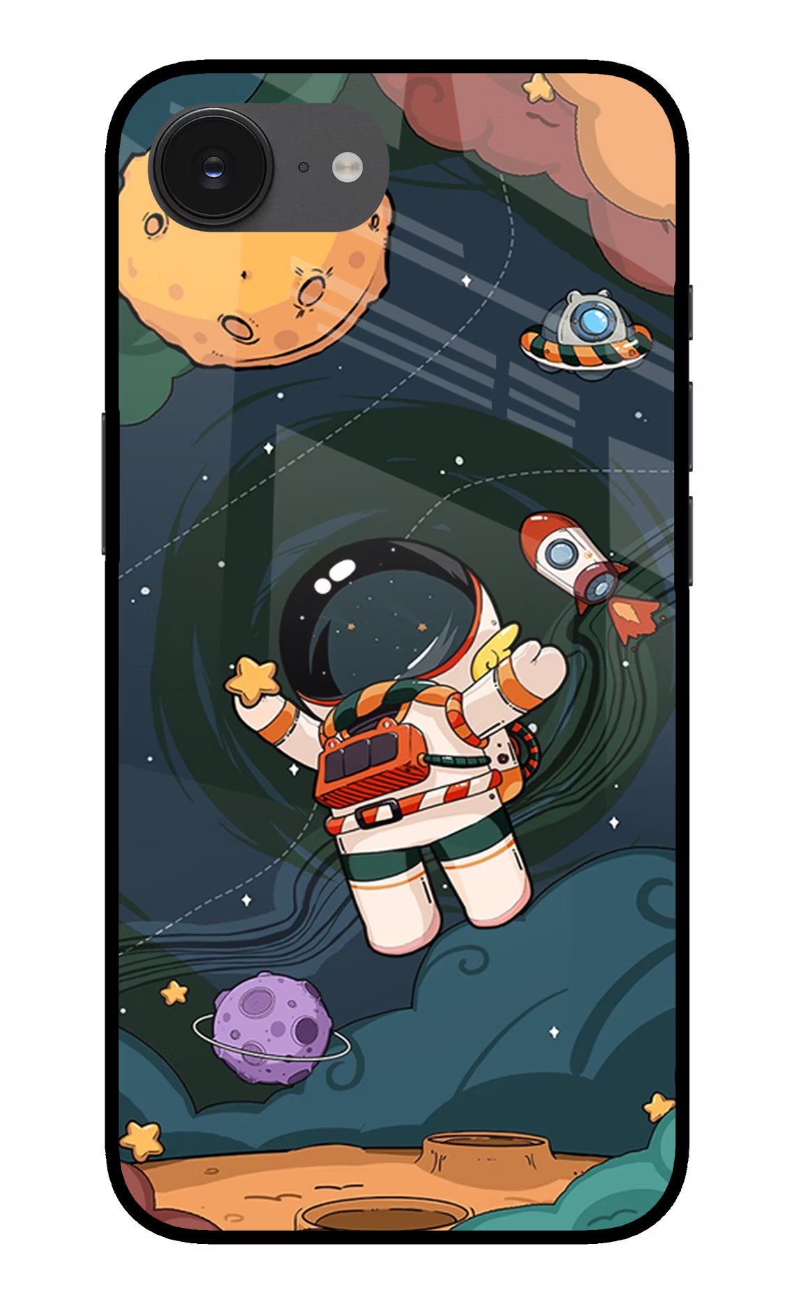 Cartoon Astronaut iPhone 16e Glass Case