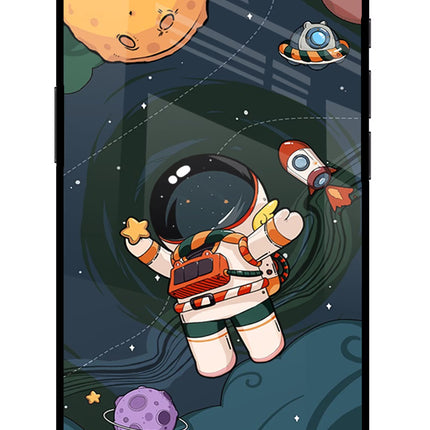 Cartoon Astronaut iPhone 16e Glass Case Back Cover by Casekaro