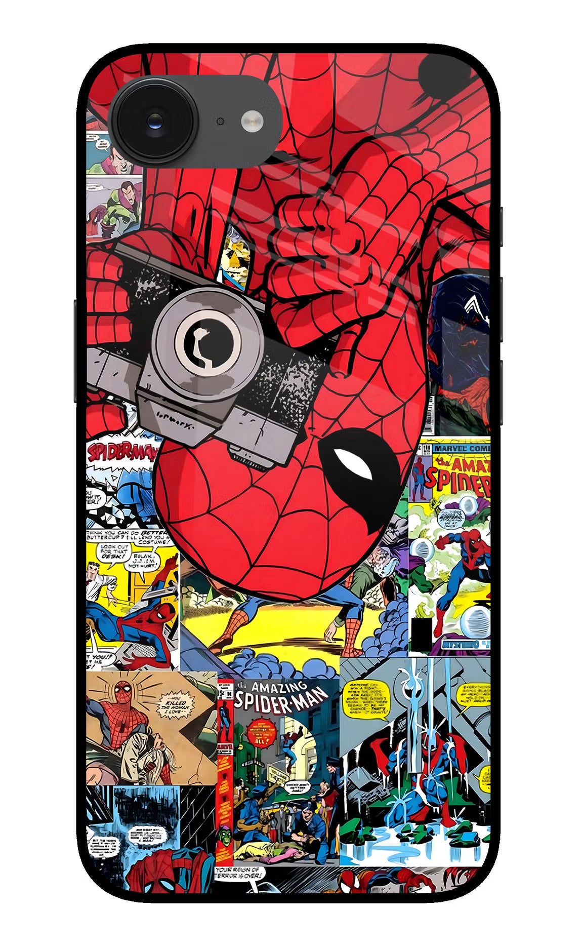 Spider Man iPhone 16e Glass Case Back Cover by Casekaro