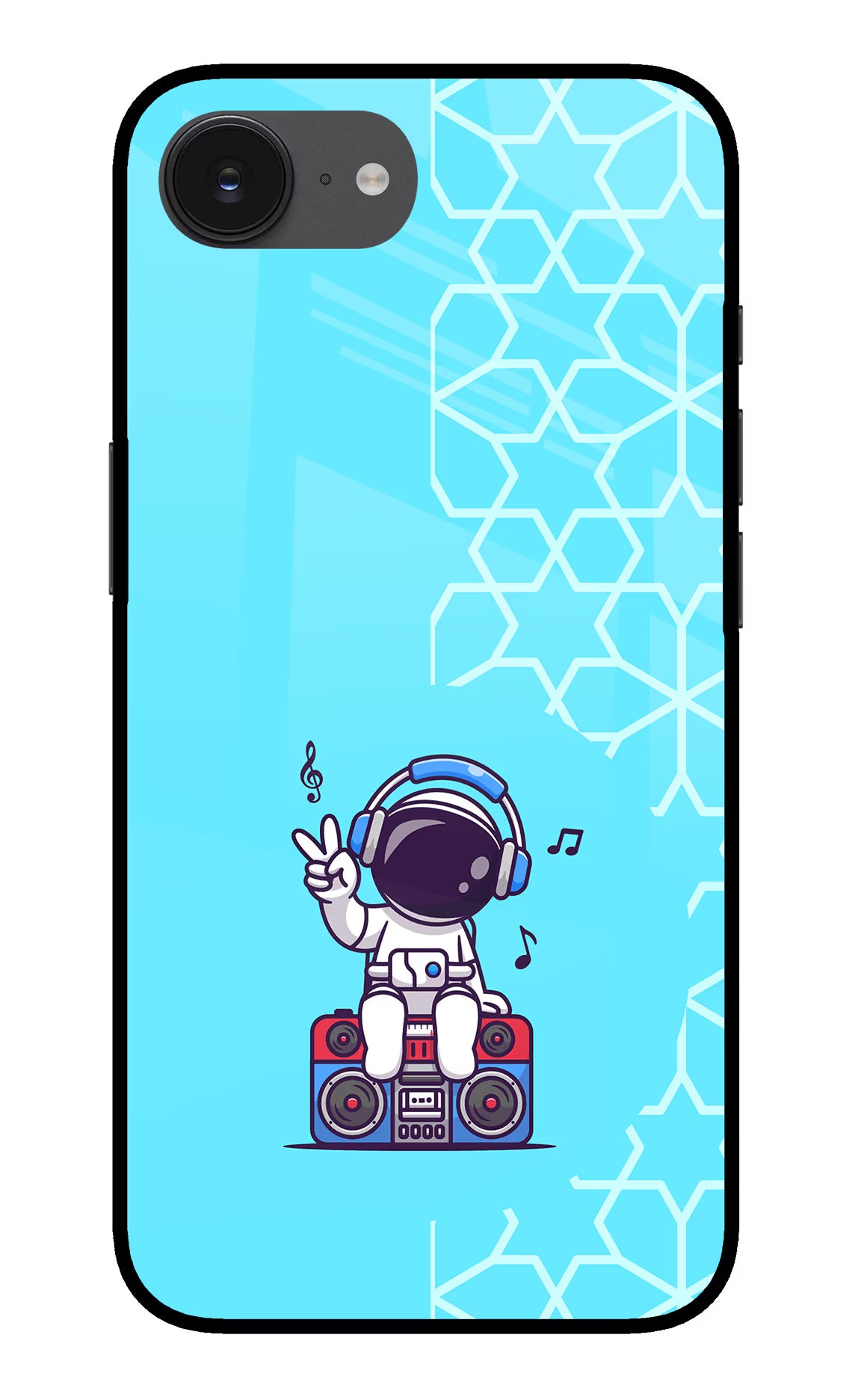 Cute Astronaut Chilling iPhone 16e Glass Case Back Cover by Casekaro