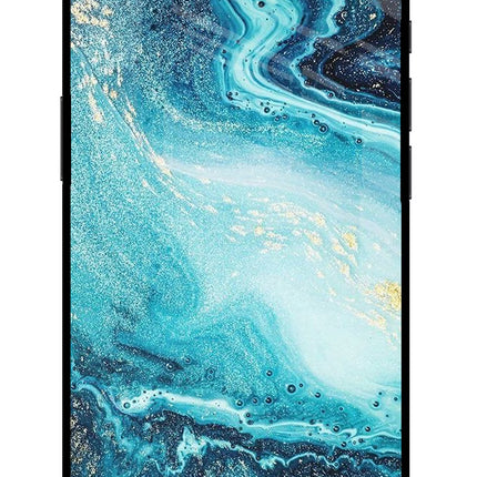 Blue Glitter Marble iPhone 16e Glass Case Back Cover by Casekaro