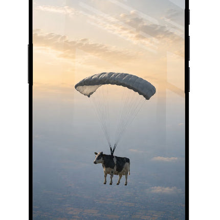 Skydiving Cow iPhone 16e Glass Case