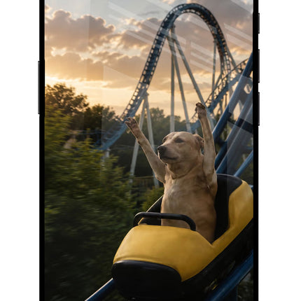 Rollercoaster Dog iPhone 16e Glass Case