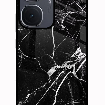 Black Marble Pattern IQOO Neo9 Pro Glass Case Back Cover by Casekaro