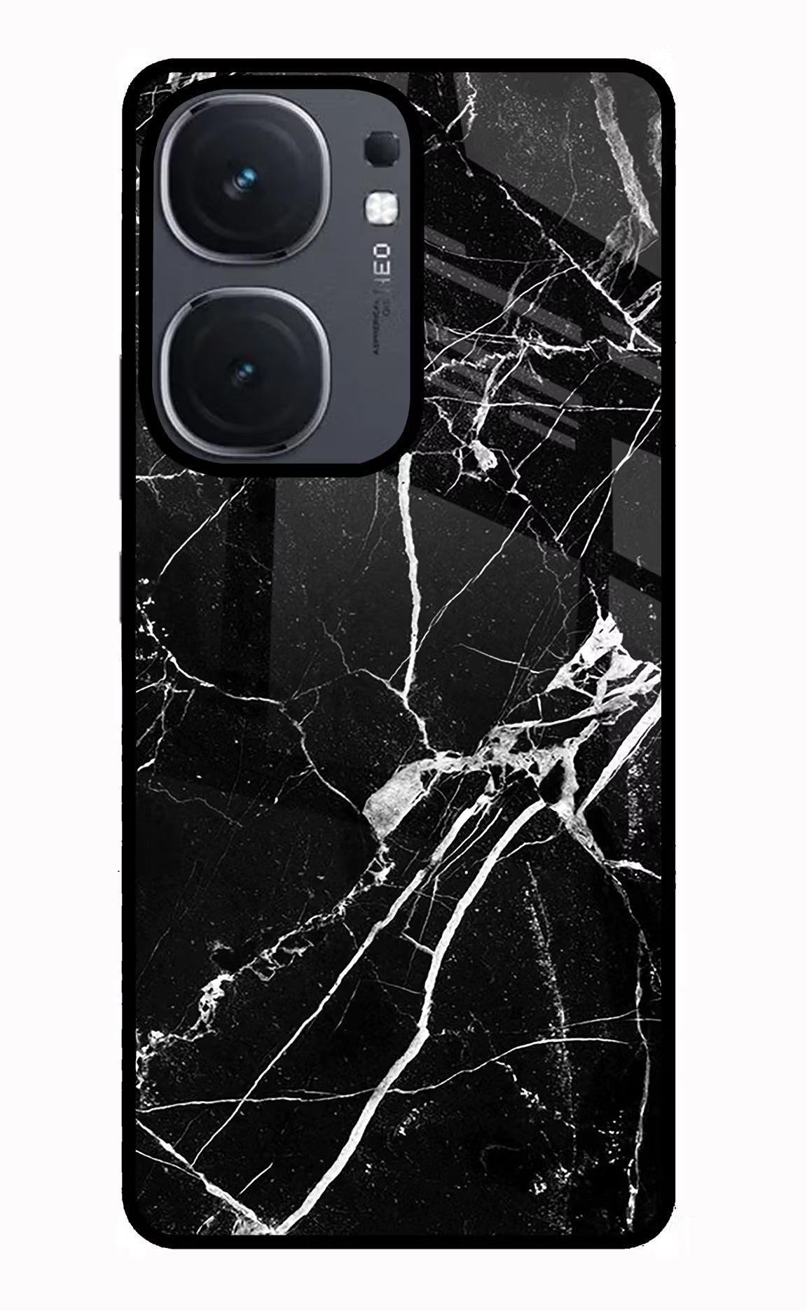 Black Marble Pattern IQOO Neo9 Pro Glass Case Back Cover by Casekaro