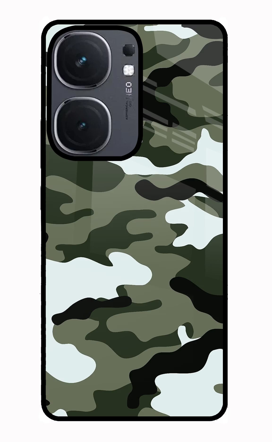 Camouflage IQOO Neo9 Pro Glass Case Back Cover by Casekaro