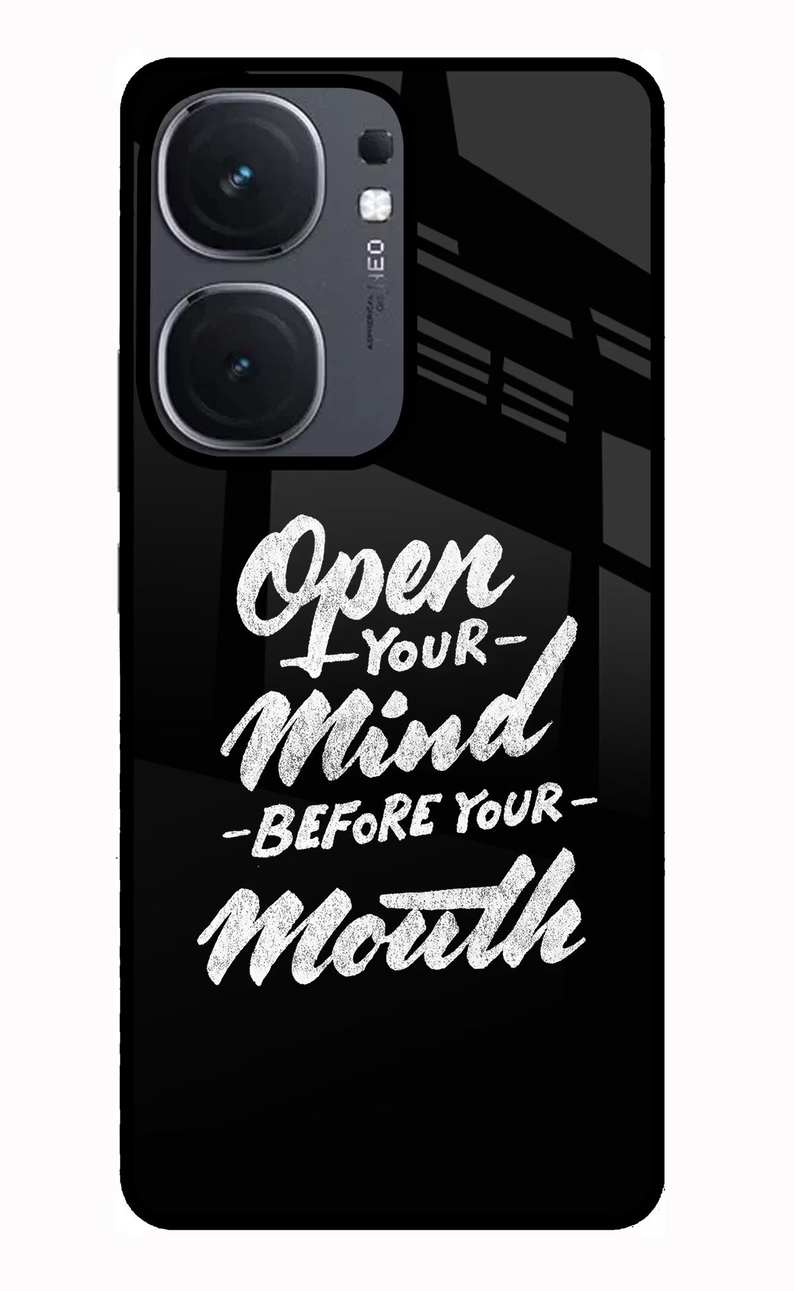 Open Your Mind Before Your Mouth IQOO Neo9 Pro Glass Case Back Cover by Casekaro