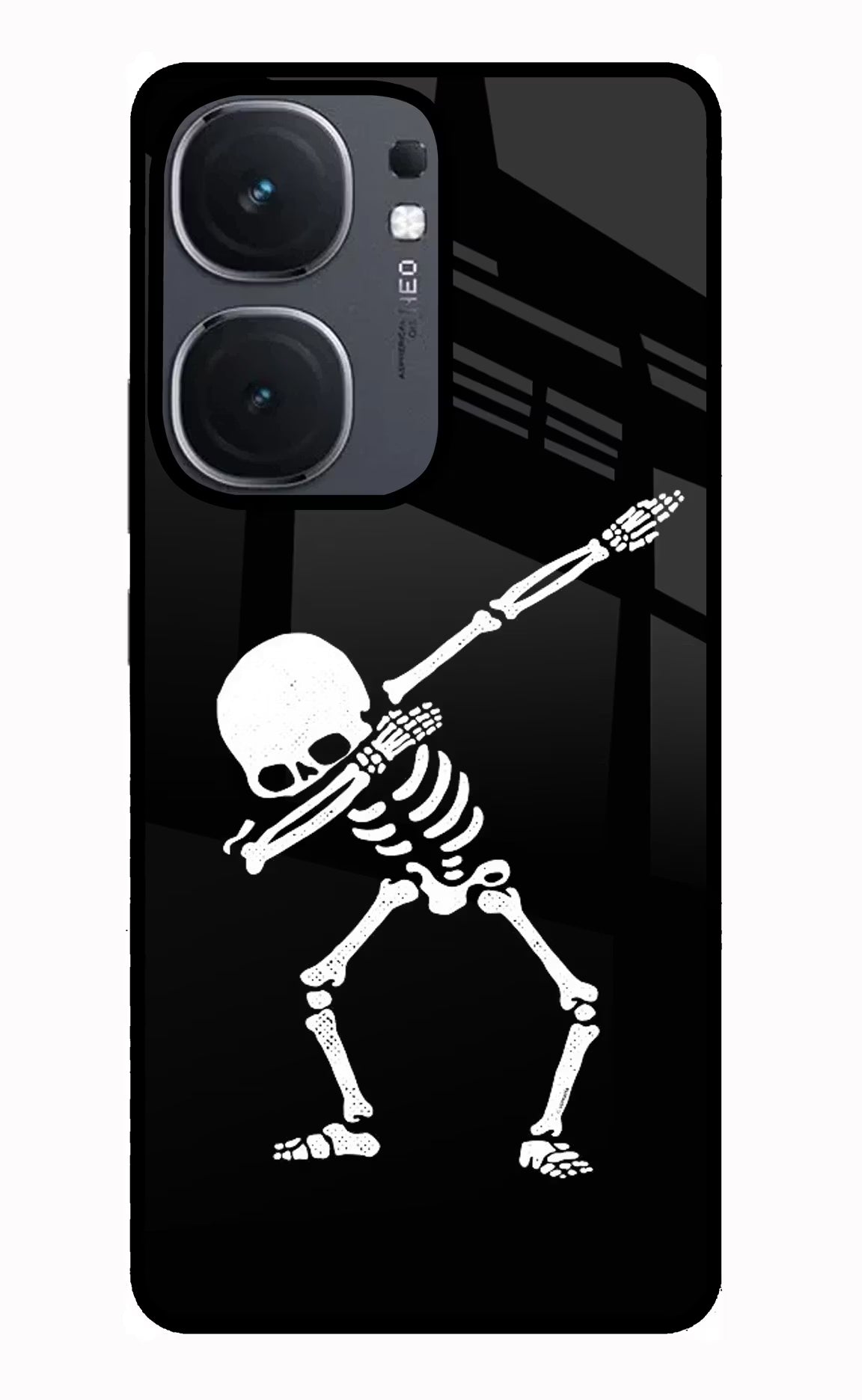 Dabbing Skeleton Art IQOO Neo9 Pro Glass Case Back Cover by Casekaro