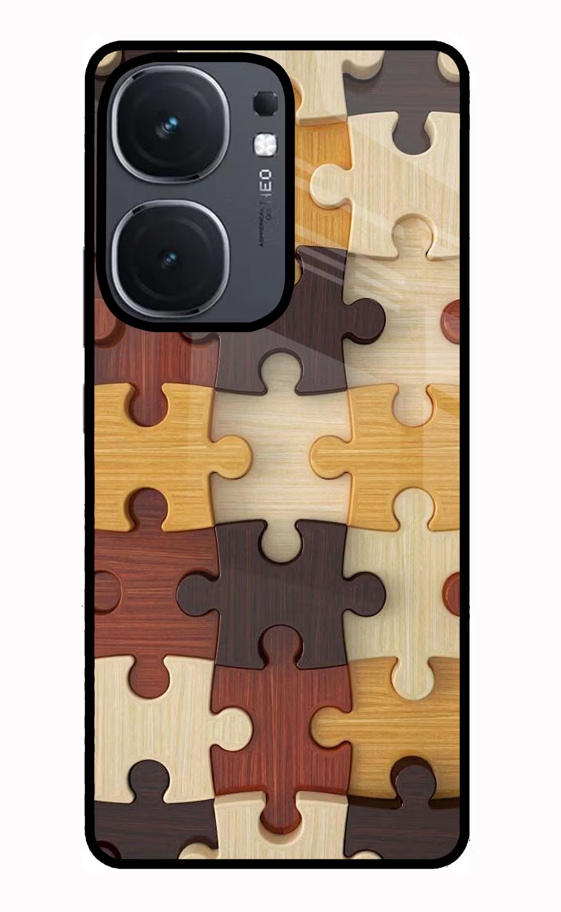 Wooden Puzzle IQOO Neo9 Pro Glass Case Back Cover by Casekaro