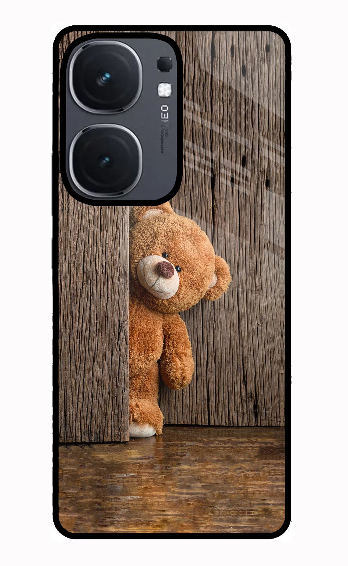 Teddy Wooden IQOO Neo9 Pro Glass Case Back Cover by Casekaro