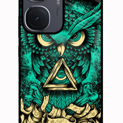 Green Owl IQOO Neo9 Pro Glass Case Back Cover by Casekaro