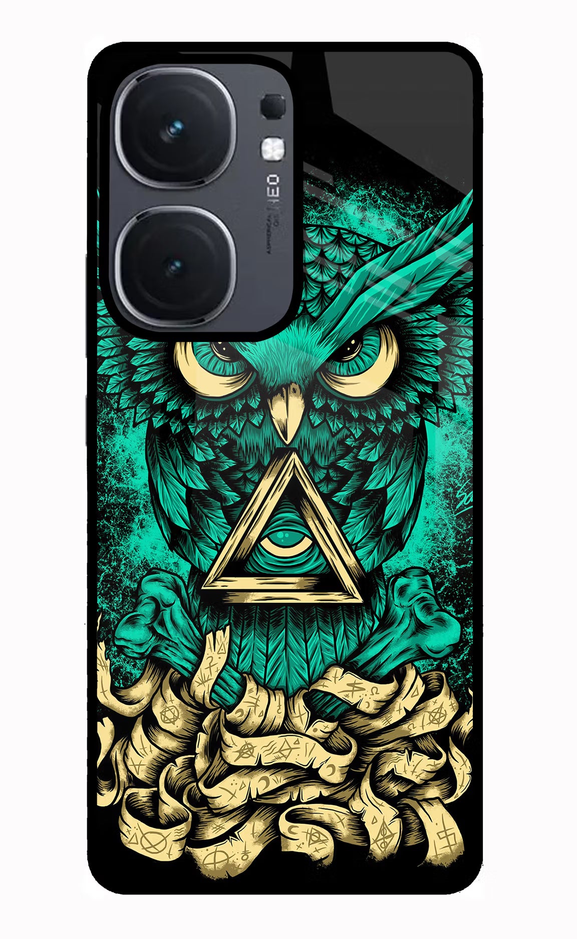 Green Owl IQOO Neo9 Pro Glass Case Back Cover by Casekaro