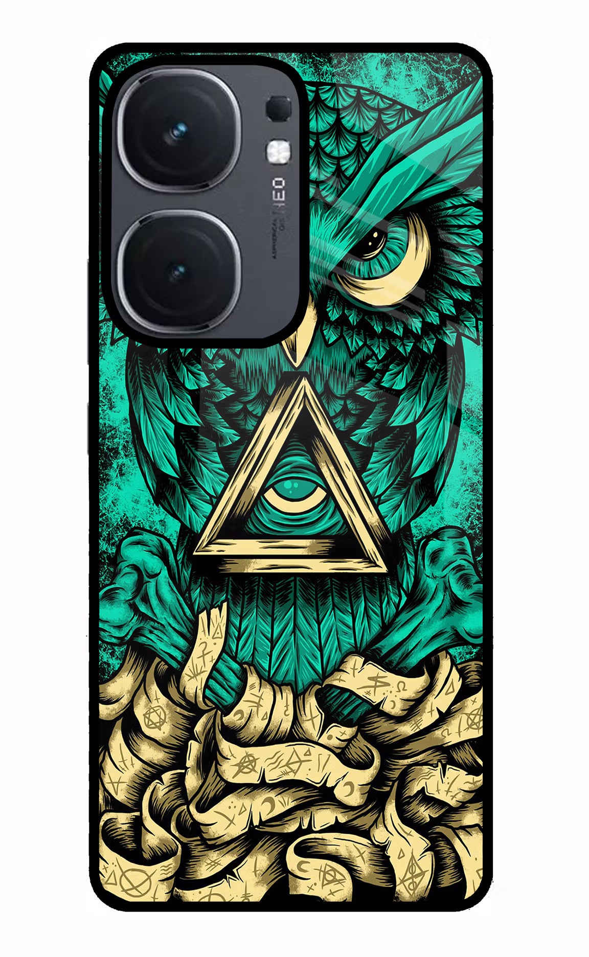 Green Owl IQOO Neo9 Pro Glass Case Back Cover by Casekaro