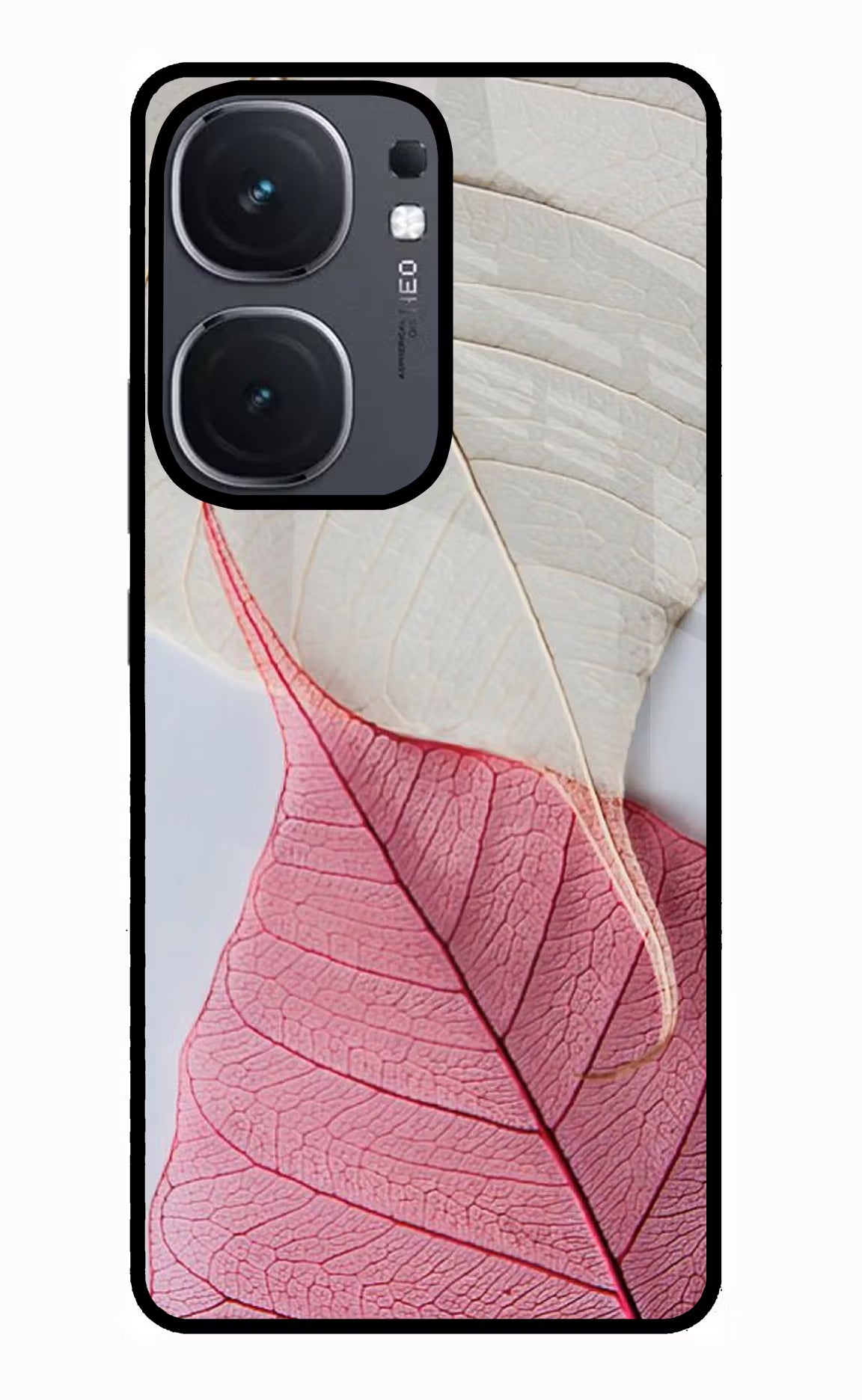 White Pink Leaf IQOO Neo9 Pro Glass Case Back Cover by Casekaro