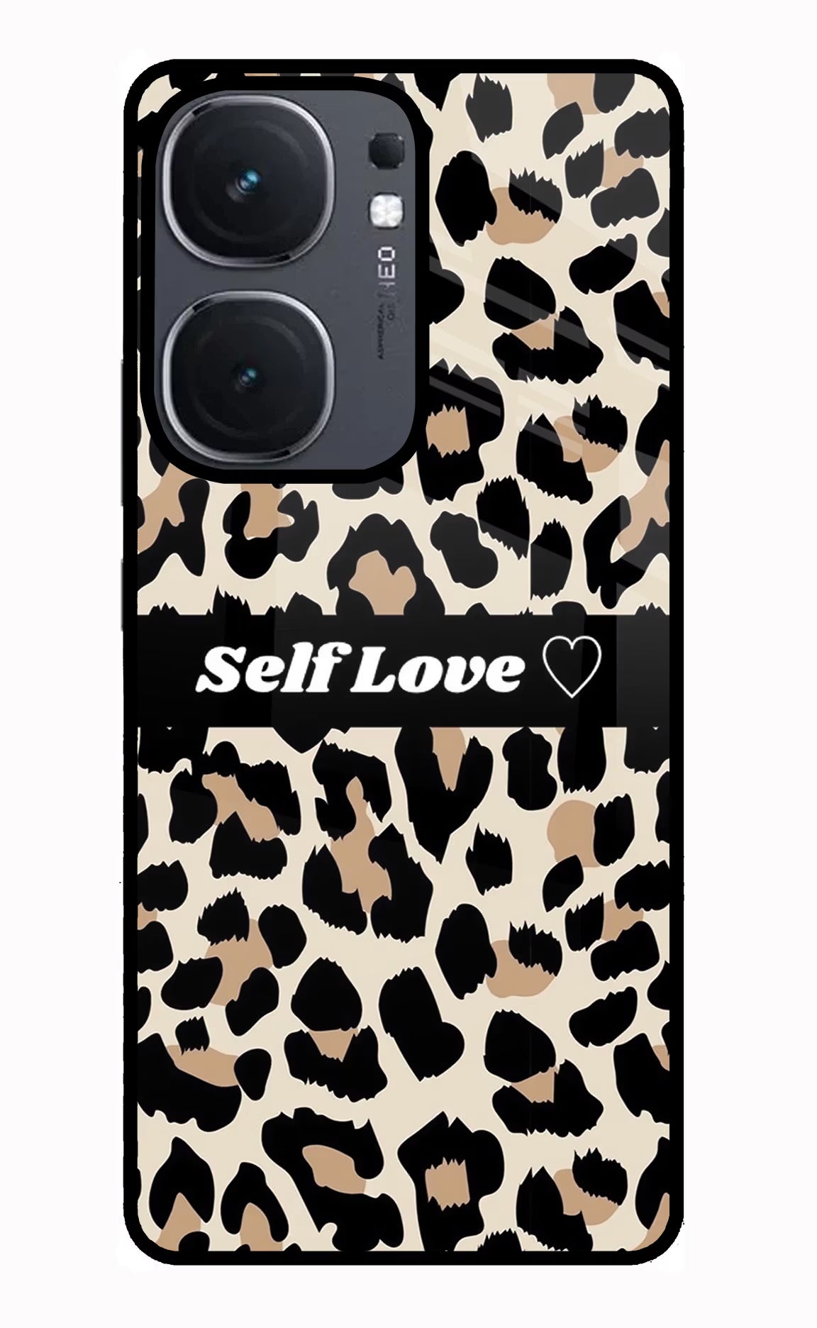 Leopard Print Self Love IQOO Neo9 Pro Glass Case Back Cover by Casekaro