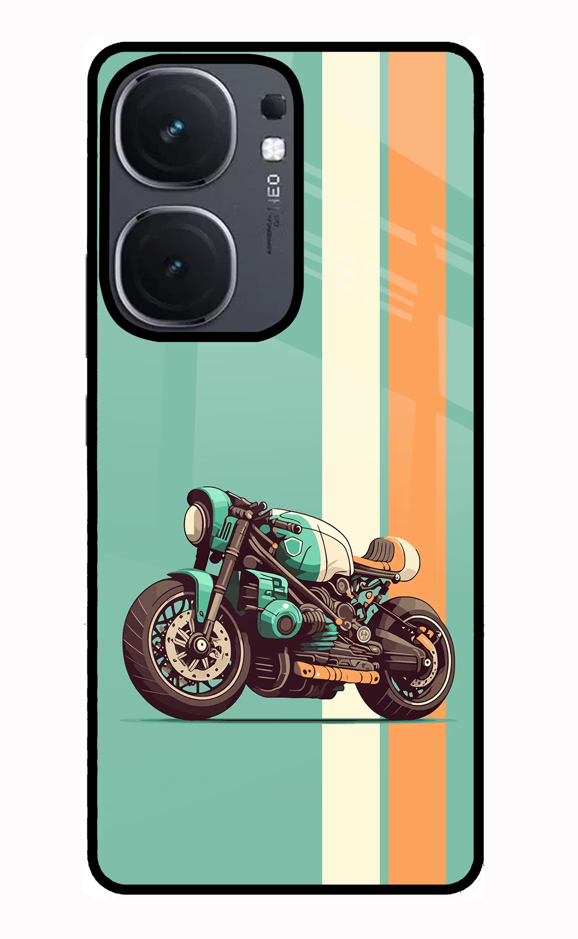 Striped Moto Drift IQOO Neo9 Pro Glass Case Back Cover by Casekaro