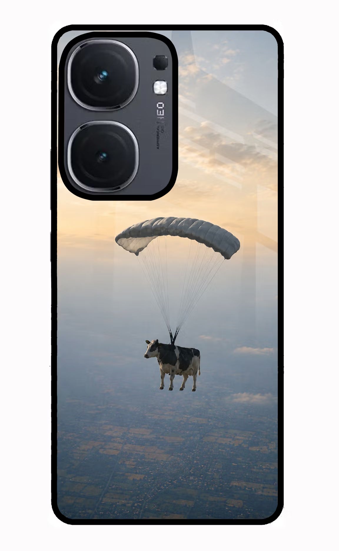 Skydiving Cow IQOO Neo9 Pro Glass Case