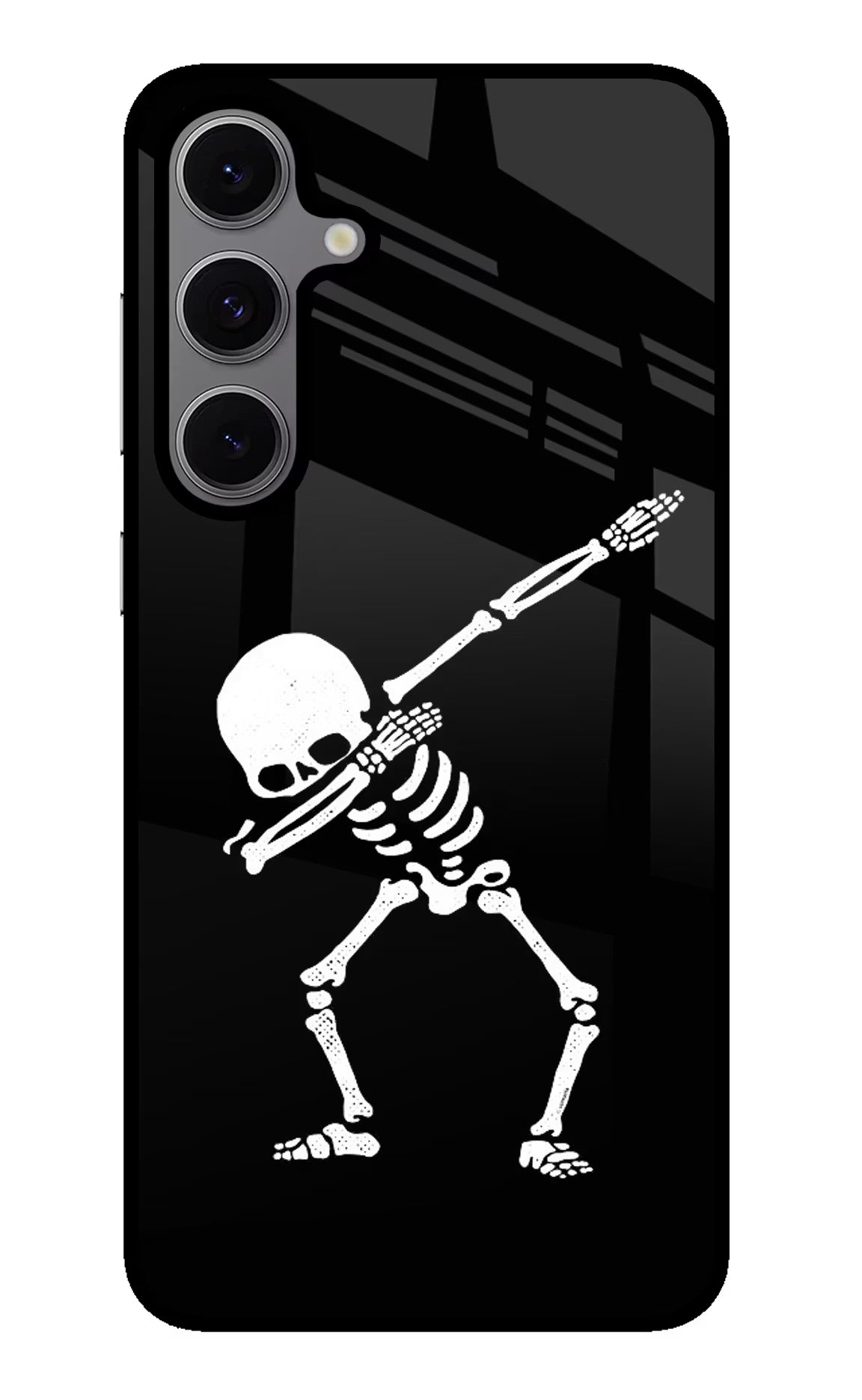 Dabbing Skeleton Art Samsung S24 FE 5G Glass Case Back Cover by Casekaro