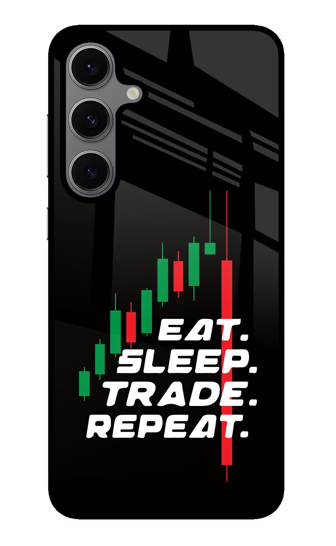 Eat Sleep Trade Repeat Samsung S24 FE 5G Glass Case Back Cover by Casekaro