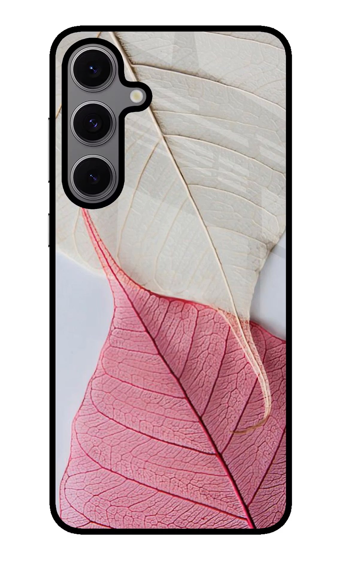 White Pink Leaf Samsung S24 FE 5G Glass Case Back Cover by Casekaro
