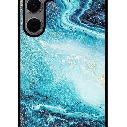 Blue Glitter Marble Samsung S24 FE 5G Glass Case