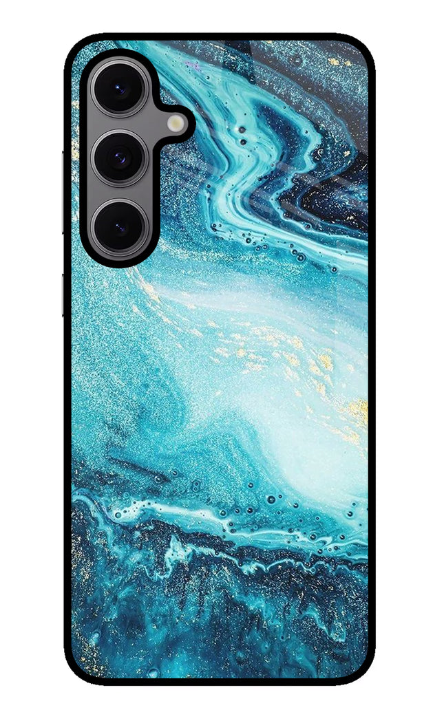 Blue Glitter Marble Samsung S24 FE 5G Glass Case