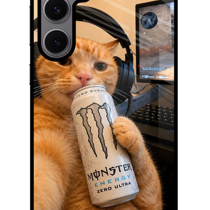 Gamer Cat Energy Samsung S24 FE 5G Glass Case Back Cover by Casekaro
