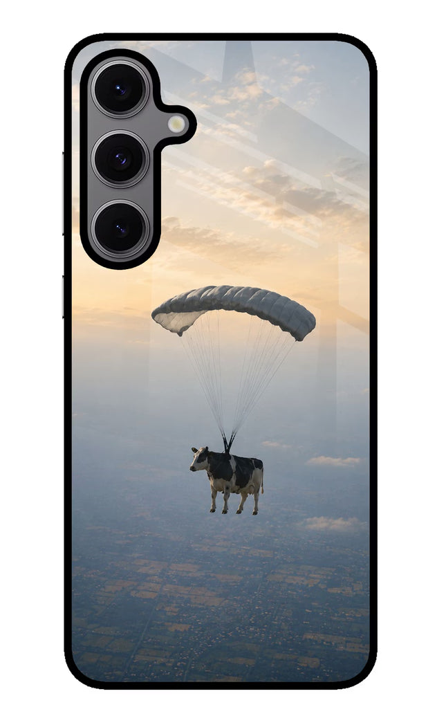 Skydiving Cow Samsung S24 FE 5G Glass Case