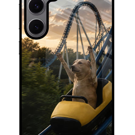 Rollercoaster Dog Samsung S24 FE 5G Glass Case Back Cover by Casekaro