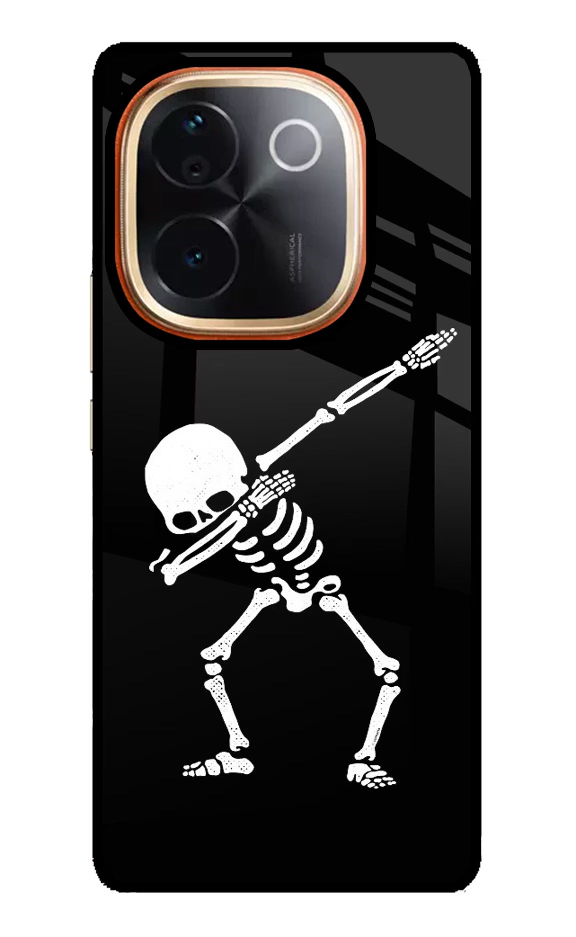Dabbing Skeleton Art Vivo T3 Pro 5G Glass Case Back Cover by Casekaro