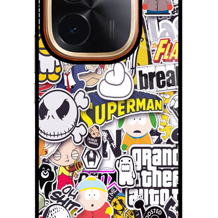 Sticker Bomb Vivo T3 Pro 5G Glass Case Back Cover by Casekaro