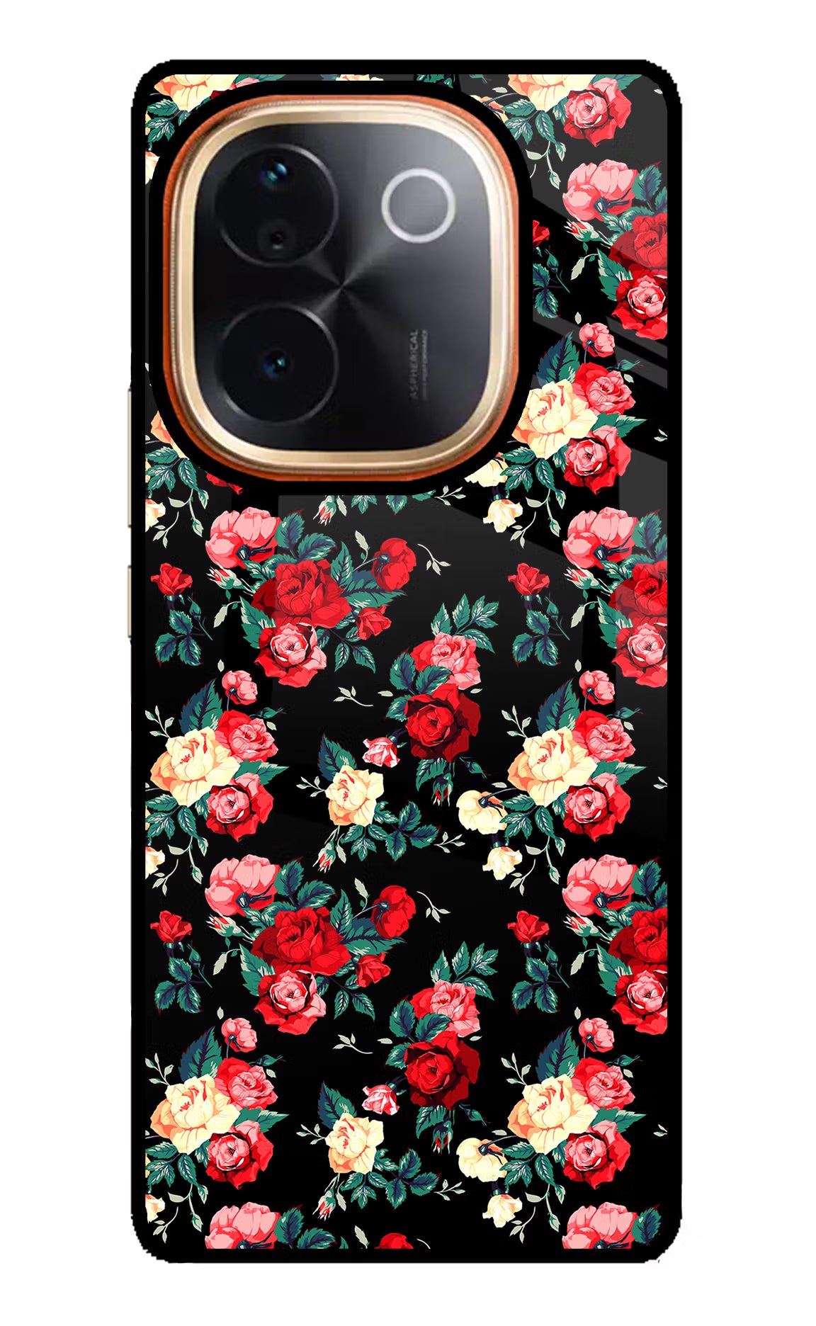 Rose Pattern Vivo T3 Pro 5G Glass Case Back Cover by Casekaro