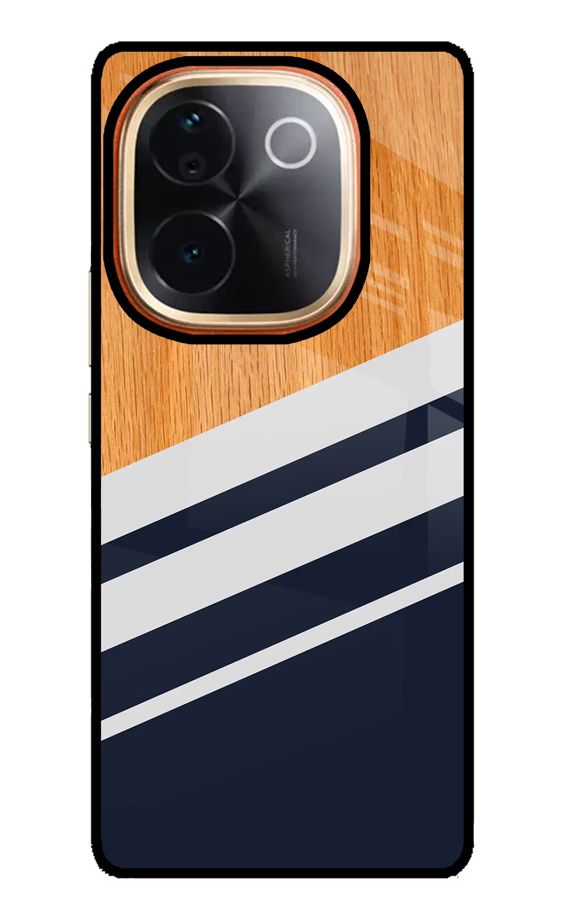 Blue and white wooden Vivo T3 Pro 5G Glass Case Back Cover by Casekaro