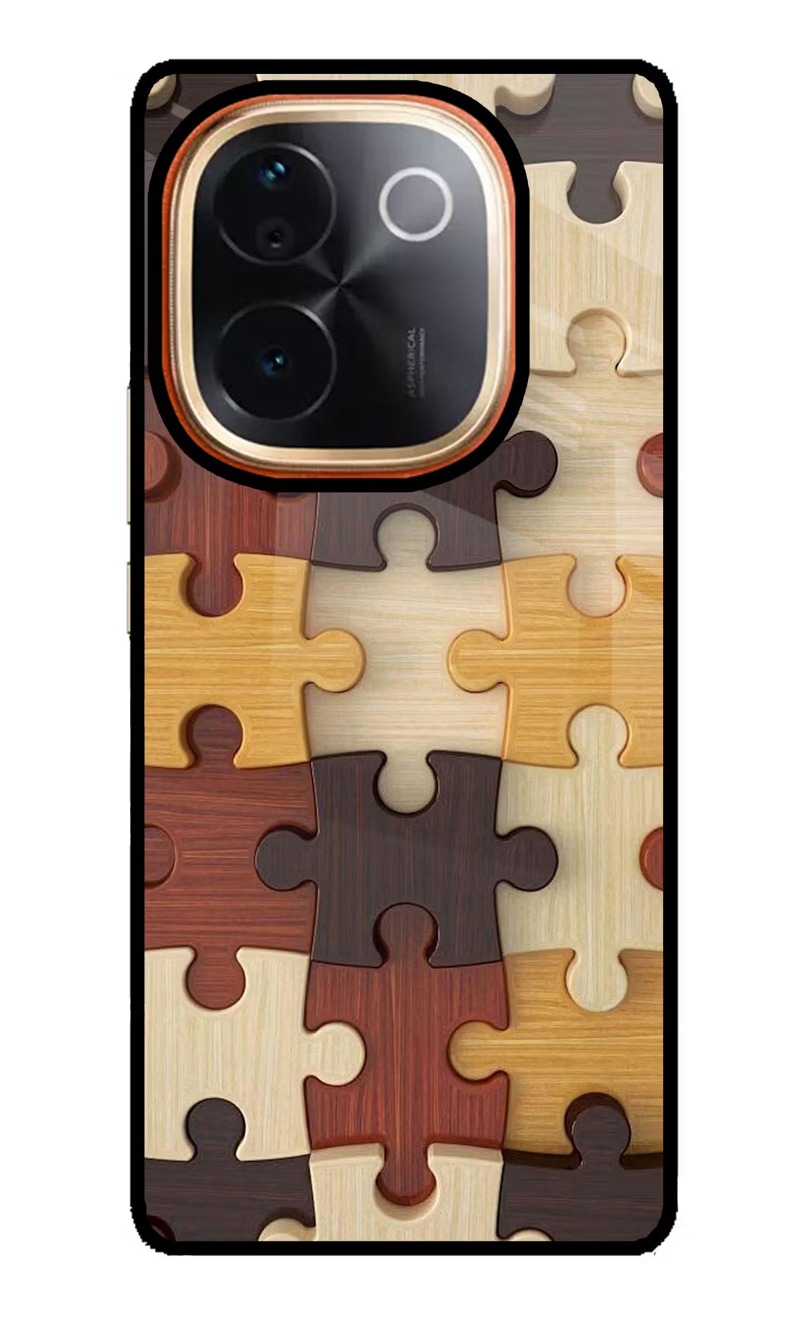 Wooden Puzzle Vivo T3 Pro 5G Glass Case Back Cover by Casekaro