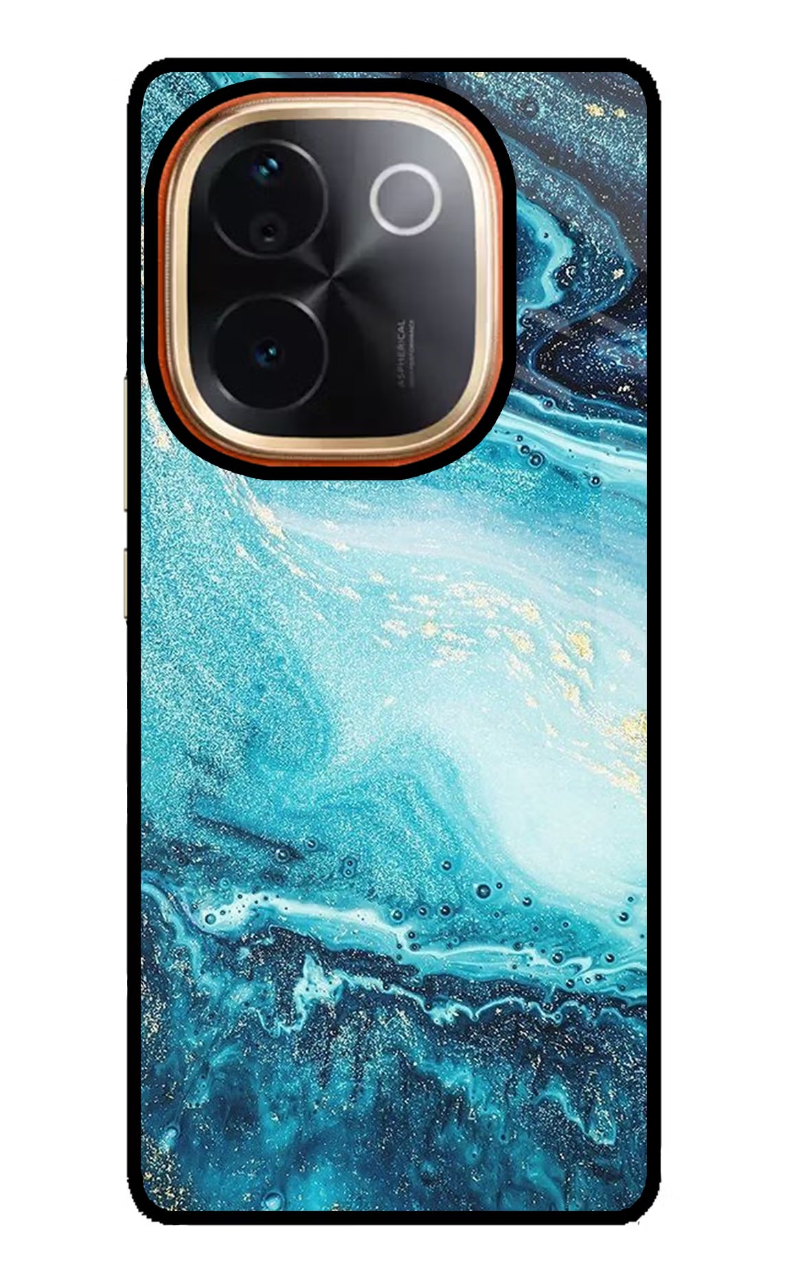 Blue Glitter Marble Vivo T3 Pro 5G Glass Case Back Cover by Casekaro