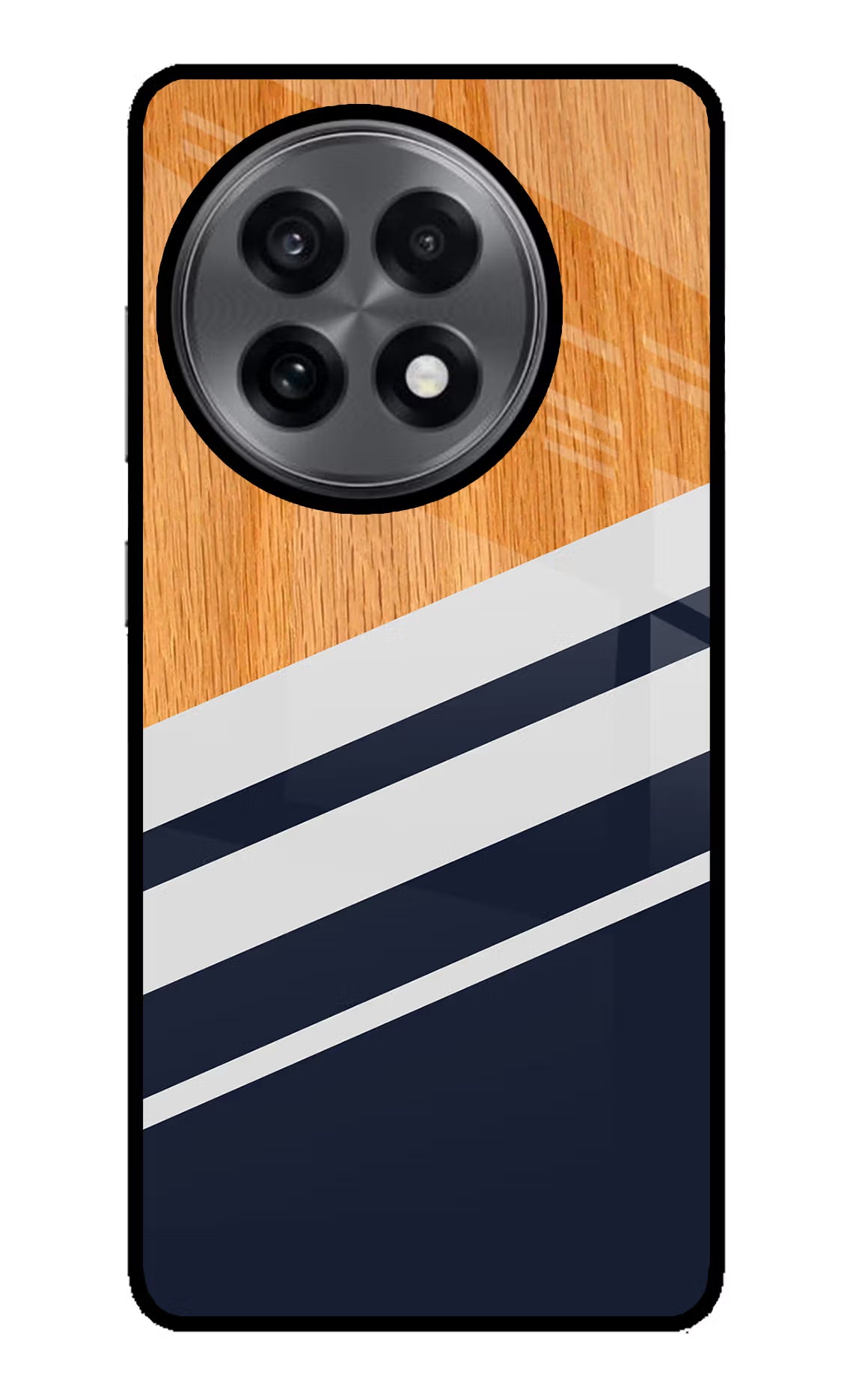 Blue and white wooden OnePlus 13R Glass Case Back Cover by Casekaro