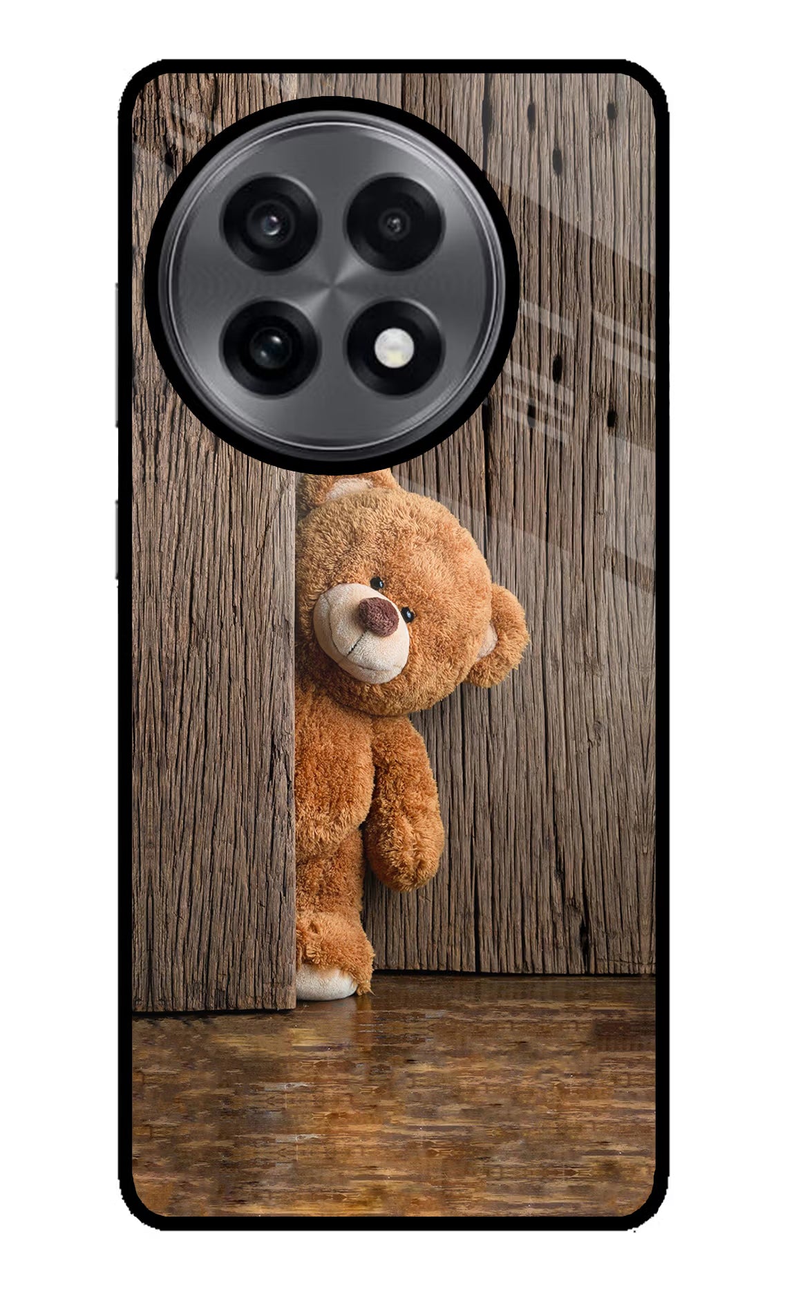 Teddy Wooden OnePlus 13R Glass Case Back Cover by Casekaro