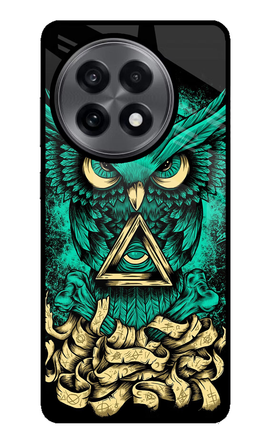 Green Owl OnePlus 13R Glass Case Back Cover by Casekaro