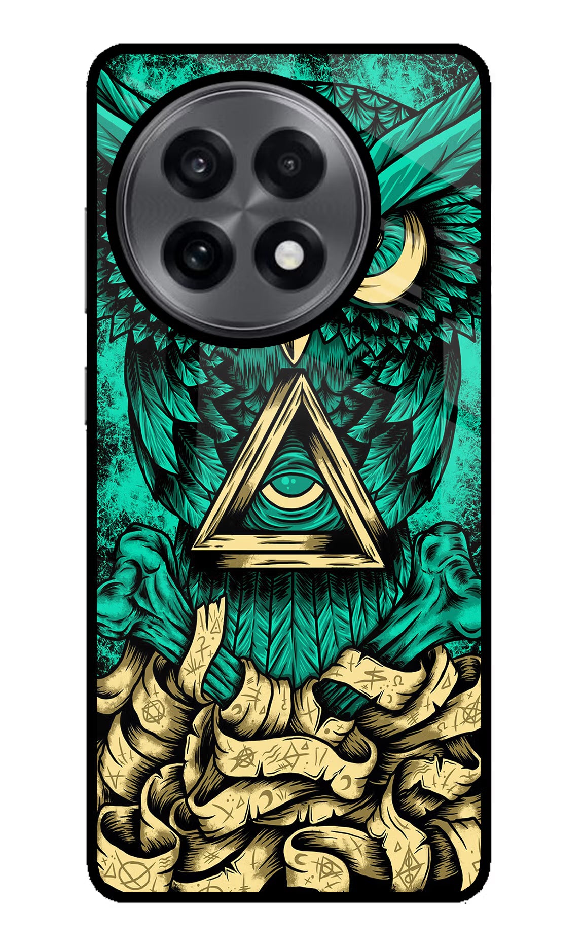 Green Owl OnePlus 13R Glass Case Back Cover by Casekaro