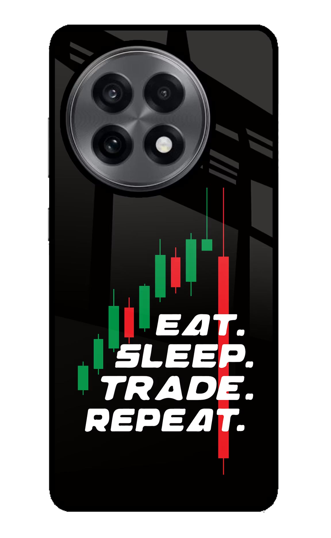 Eat Sleep Trade Repeat OnePlus 13R Glass Case Back Cover by Casekaro