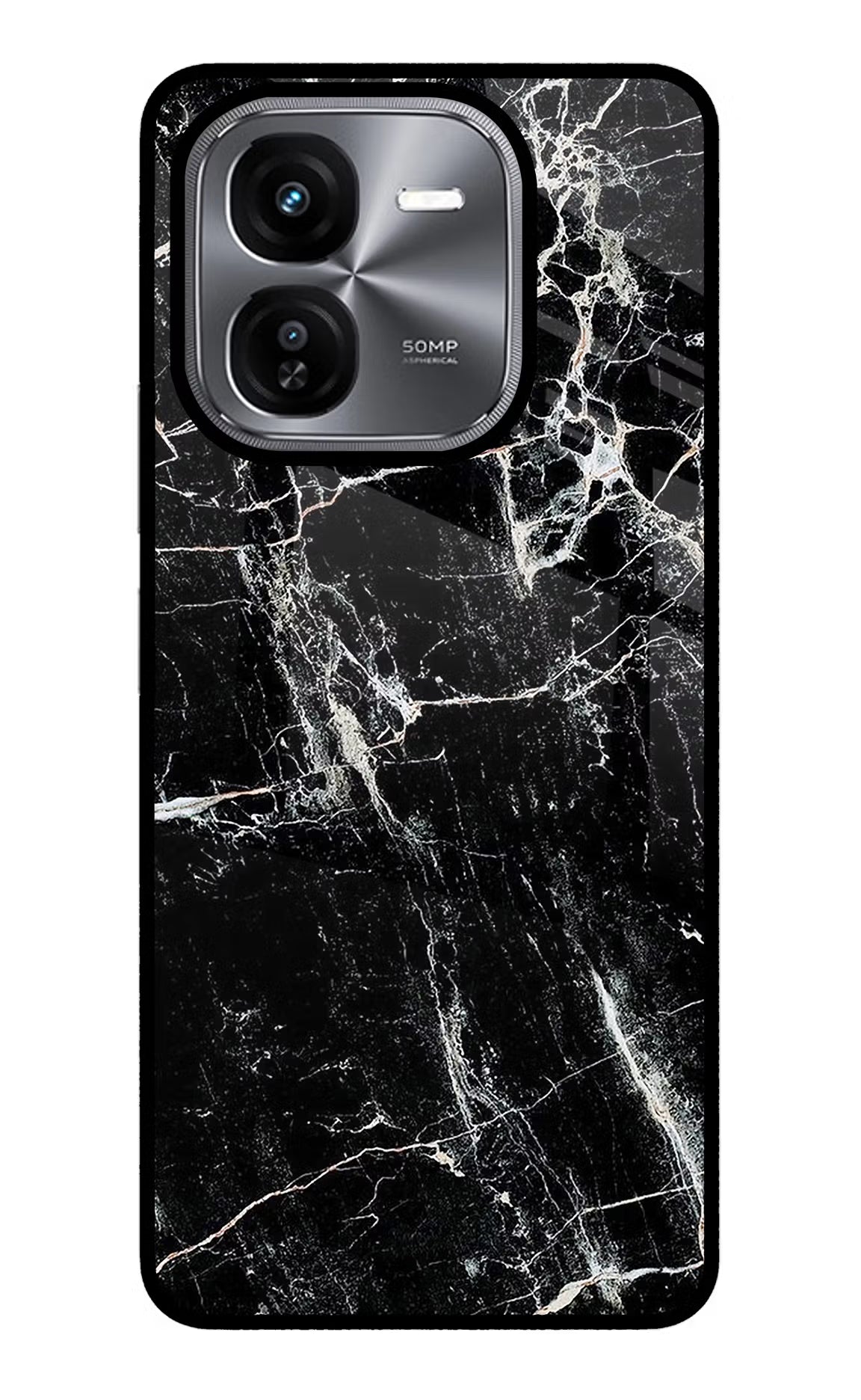 Black Marble Texture iQOO Z9X Glass Case Back Cover by Casekaro