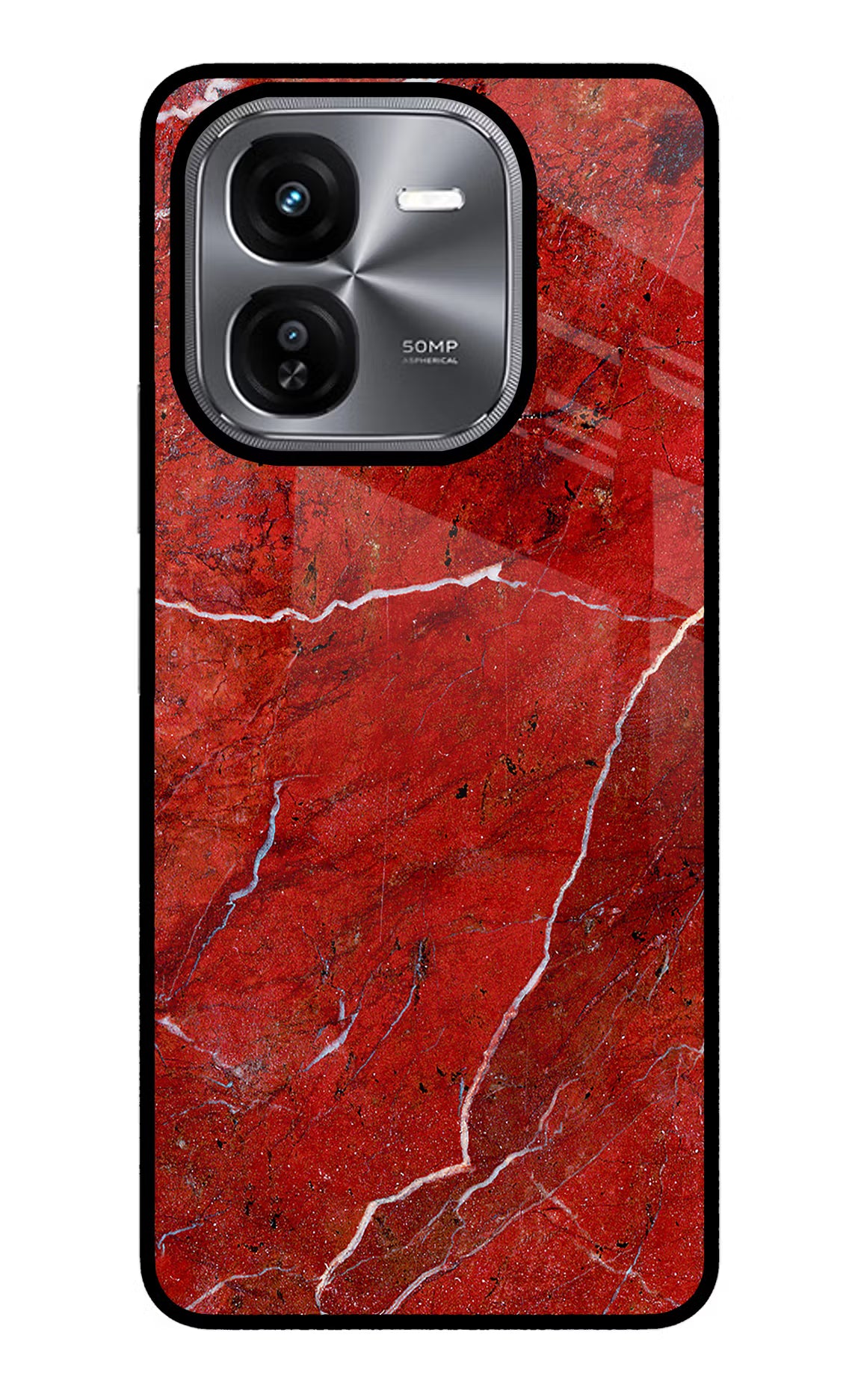 Red Marble Design iQOO Z9X Glass Case Back Cover by Casekaro