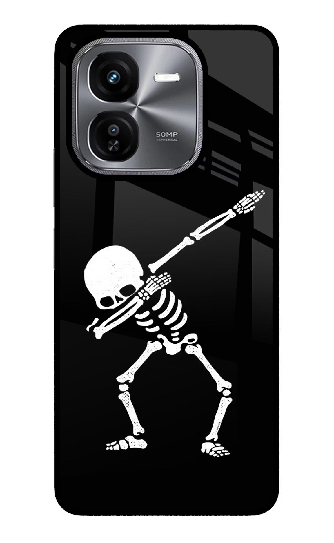 Dabbing Skeleton Art iQOO Z9X Glass Case Back Cover by Casekaro