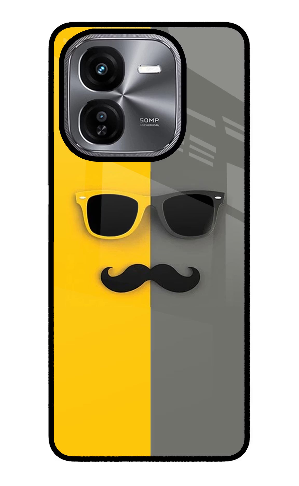 Sunglasses with Mustache iQOO Z9X Glass Case Back Cover by Casekaro