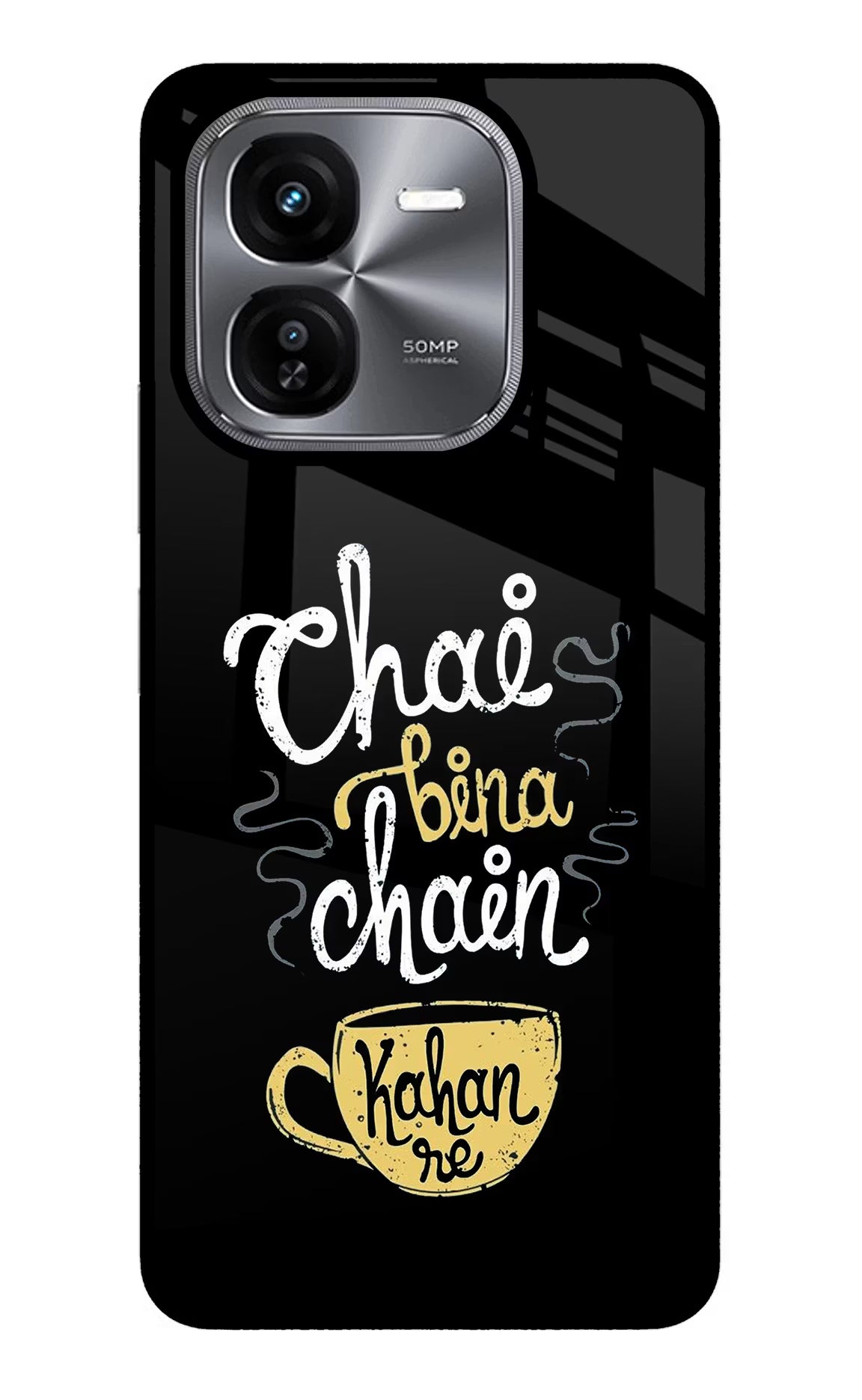 Chai Bina Chain Kaha Re iQOO Z9X Glass Case Back Cover by Casekaro
