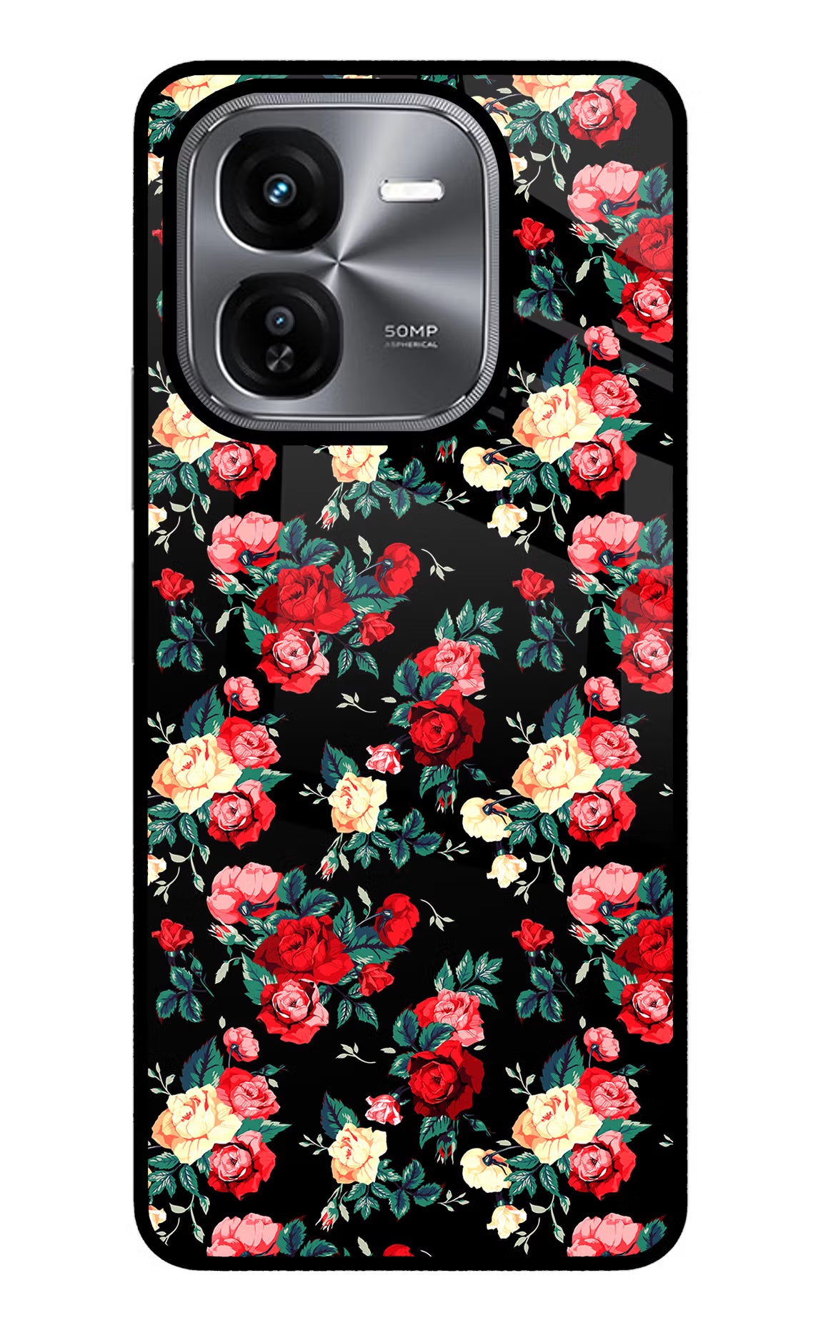 Rose Pattern iQOO Z9X Glass Case Back Cover by Casekaro